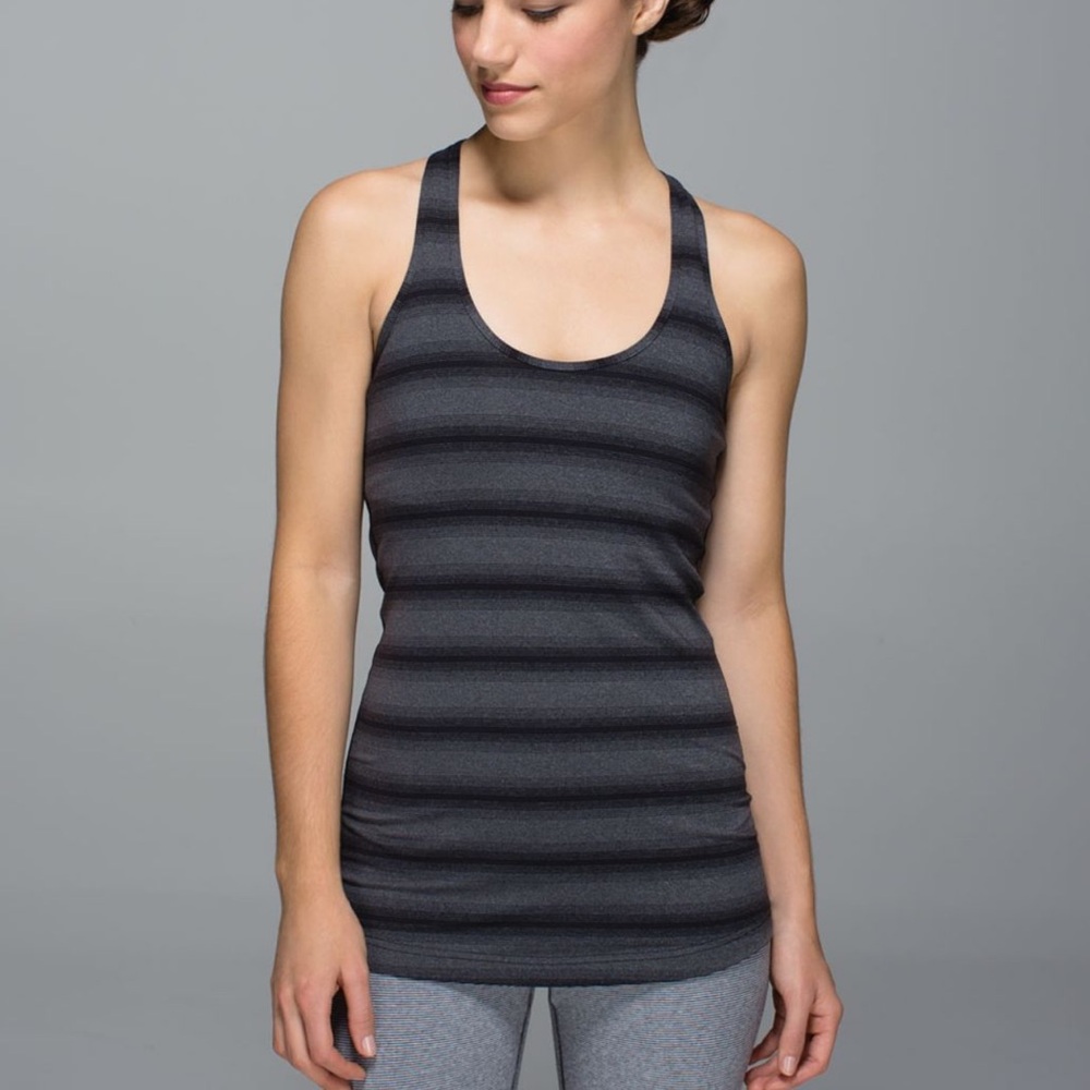 Lululemon Cool Racerback Tank Capilano Stripe Heathered Deep Coal Black